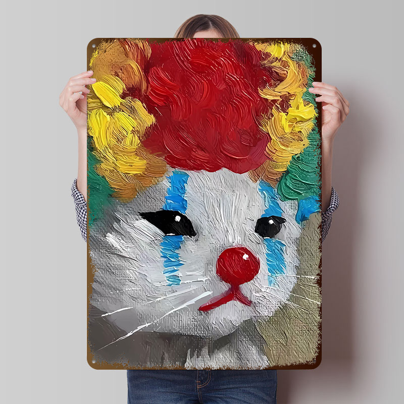 Sad Clown Cat Painting Tinplat - Retro Gaming Gadgets ulasan dan harga