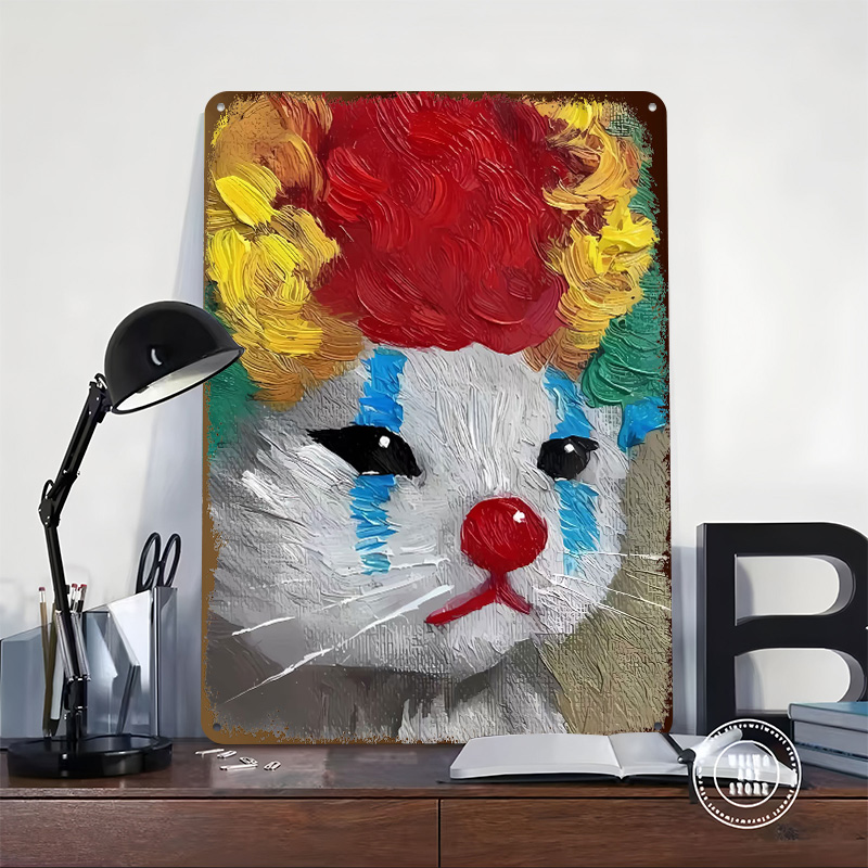 Sad Clown Cat Painting Tinplat - Retro Gaming Gadgets ulasan dan harga