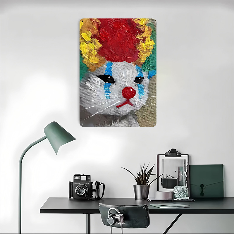 Sad Clown Cat Painting Tinplat - Retro Gaming Gadgets ulasan dan harga